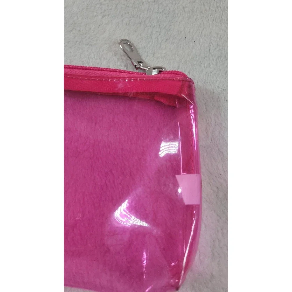 ​Clear Pink Transparent Plastic Travel Cosmetic Makeup Bag Zipper Pouch Organize
